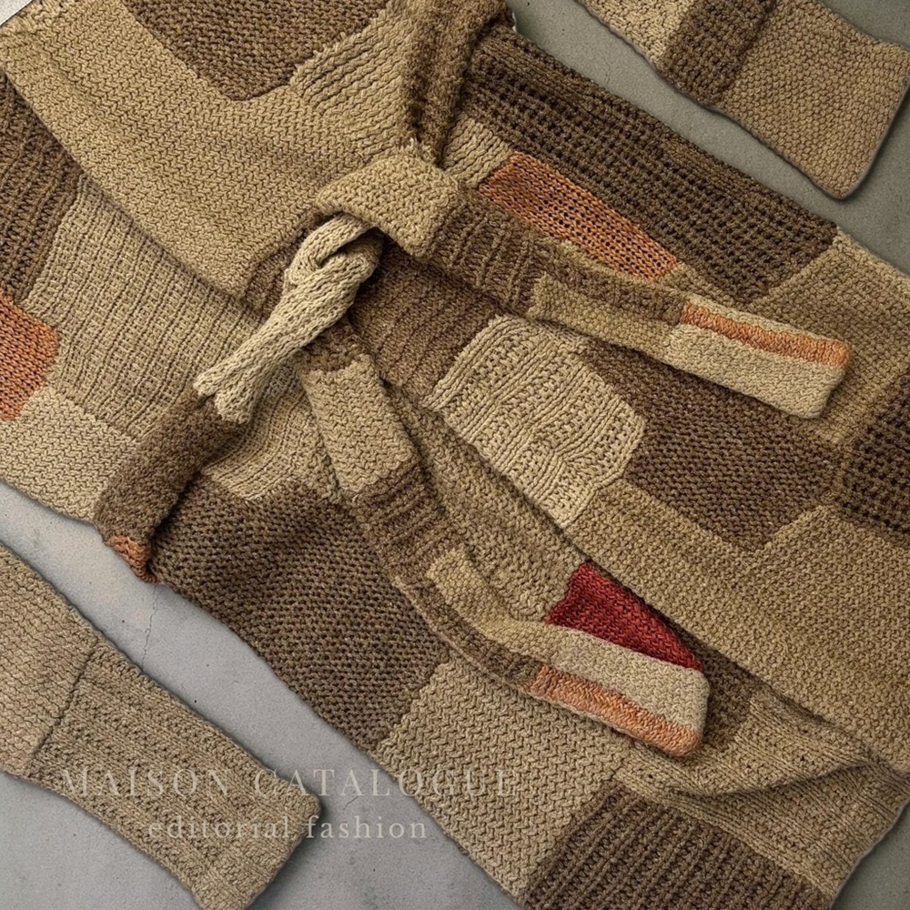 Ralph Lauren ‘02 Silk Linen Hand-knit Patchwork Belted Shawl Cardigan Sweater - Picture 9 of 16
